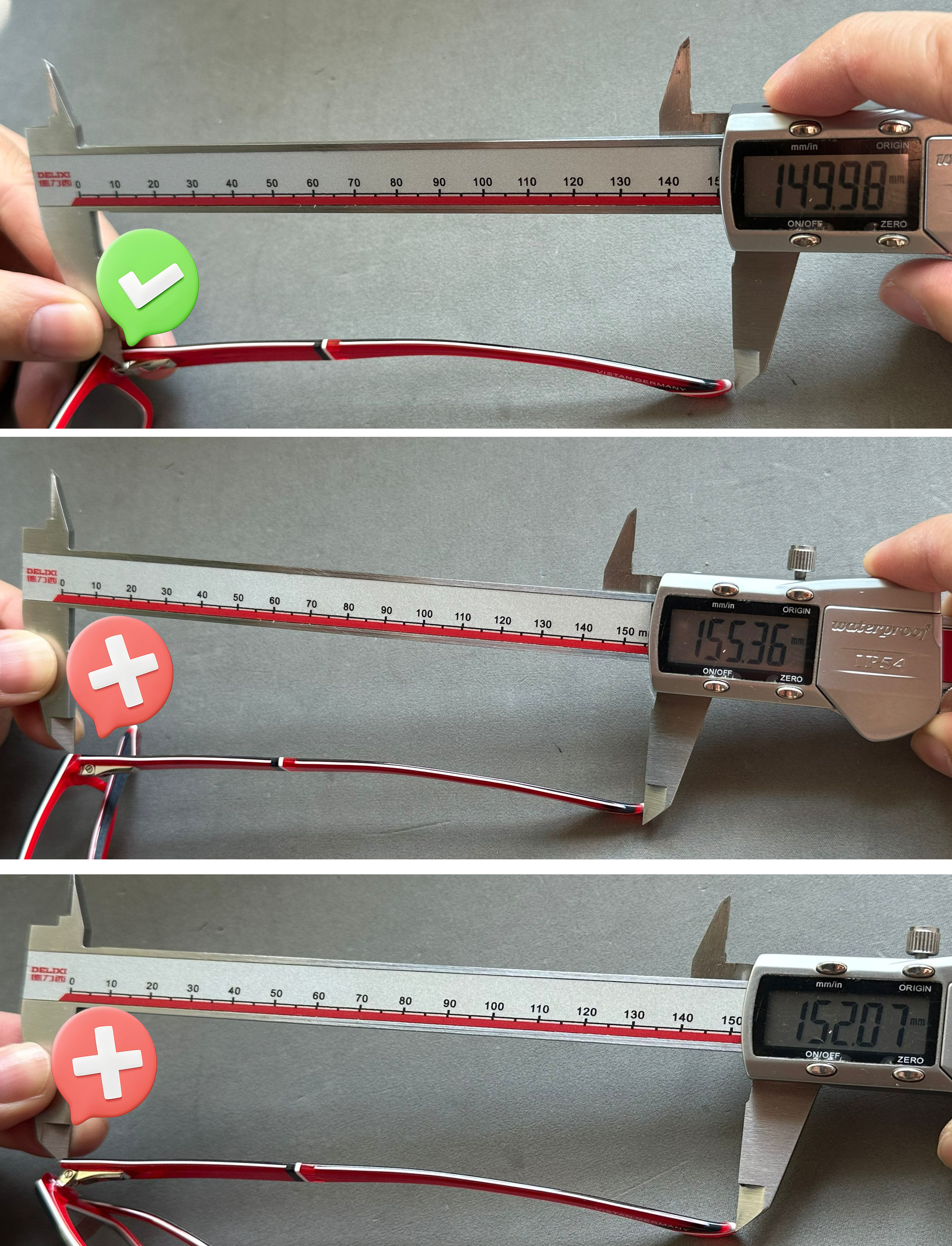 medida de la longitud de la patilla de las gafas